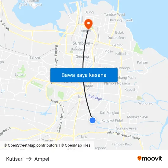 Kutisari to Ampel map