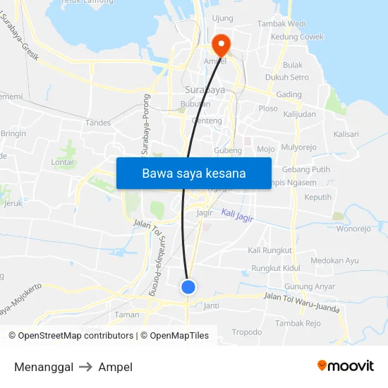 Menanggal to Ampel map