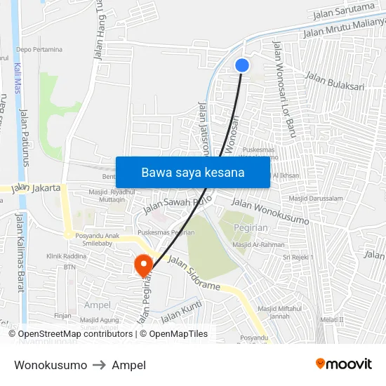 Wonokusumo to Ampel map