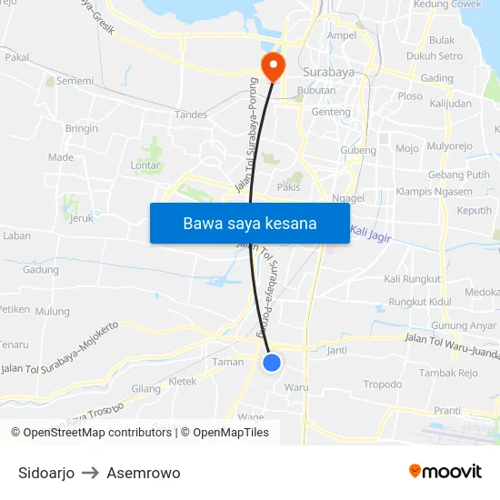 Sidoarjo to Asemrowo map