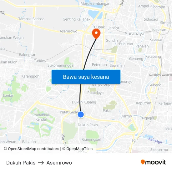 Dukuh Pakis to Asemrowo map