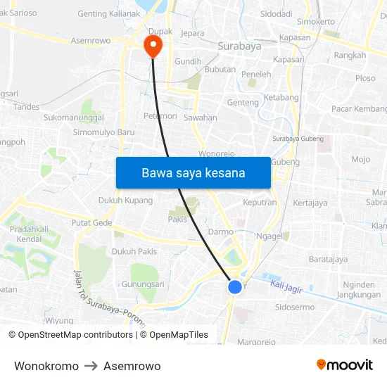 Wonokromo to Asemrowo map