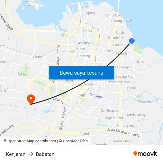 Kenjeran to Babatan map