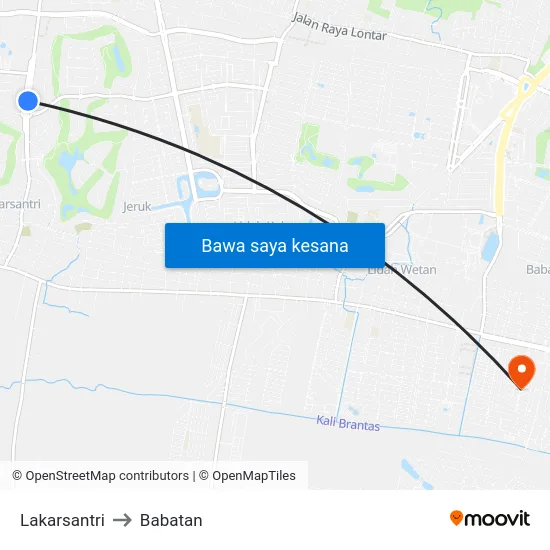 Lakarsantri to Babatan map