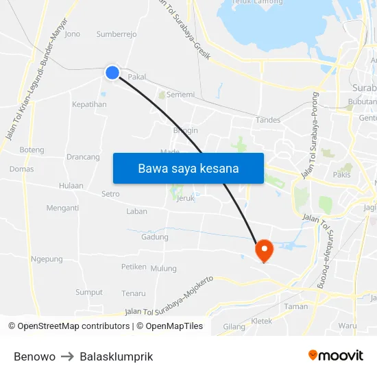 Benowo to Balasklumprik map