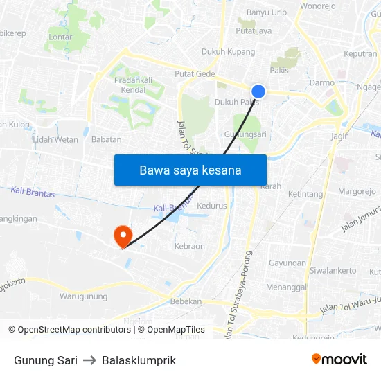 Gunung Sari to Balasklumprik map