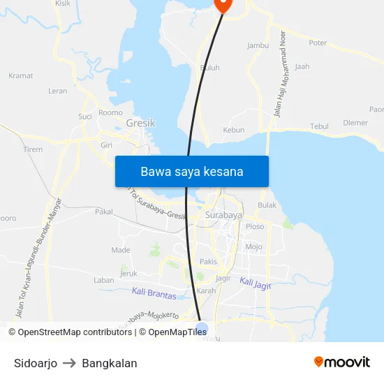 Sidoarjo to Bangkalan map