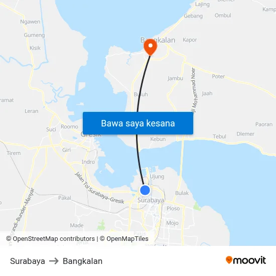 Surabaya to Bangkalan map