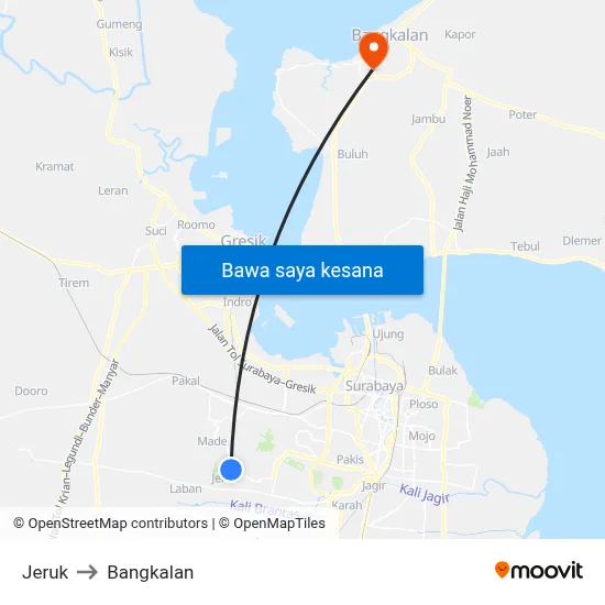 Jeruk to Bangkalan map