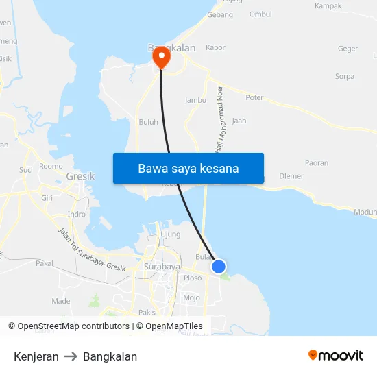 Kenjeran to Bangkalan map