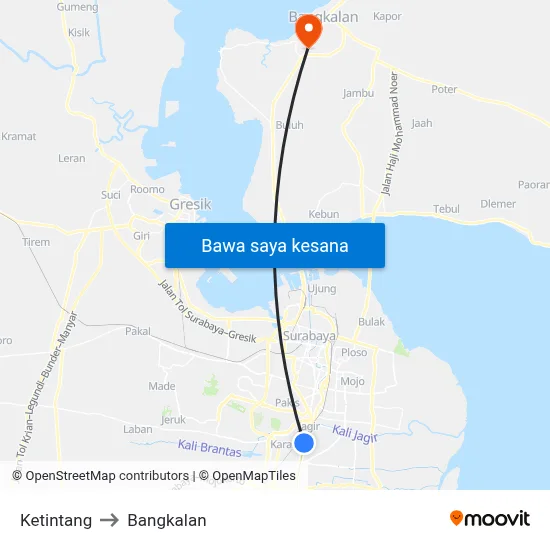 Ketintang to Bangkalan map