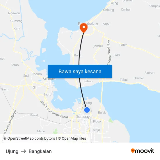 Ujung to Bangkalan map