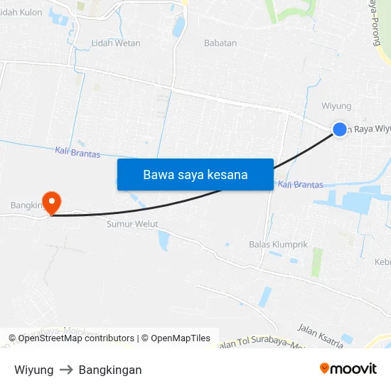 Wiyung to Bangkingan map