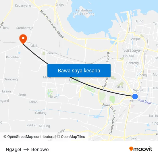 Ngagel to Benowo map