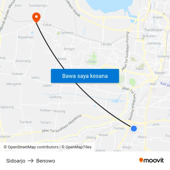 Sidoarjo to Benowo map