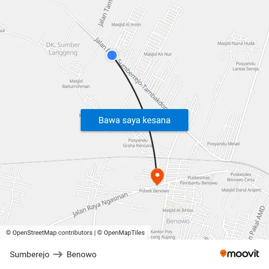 Sumberejo to Benowo map