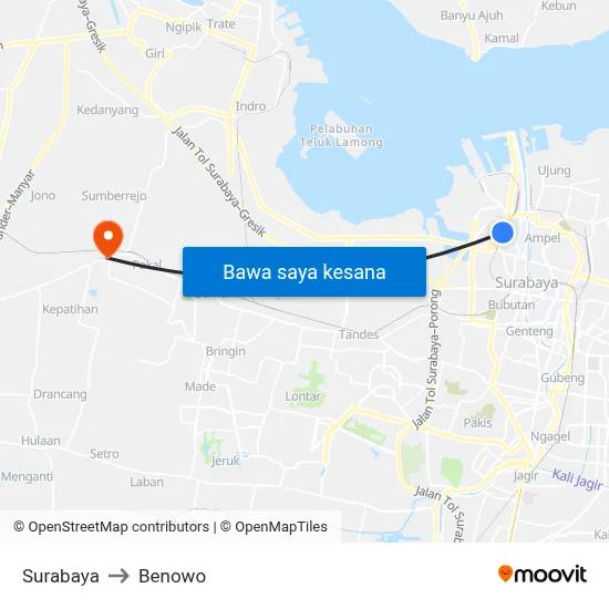 Surabaya to Benowo map
