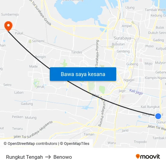 Rungkut Tengah to Benowo map