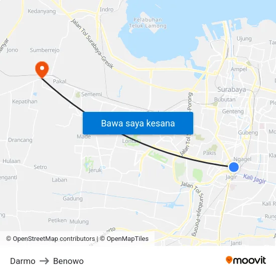 Darmo to Benowo map