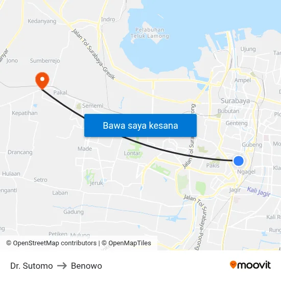 Dr. Sutomo to Benowo map