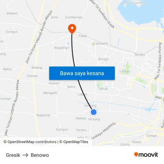 Gresik to Benowo map