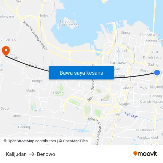Kalijudan to Benowo map