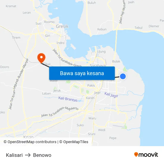 Kalisari to Benowo map
