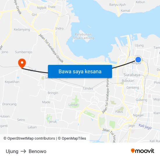 Ujung to Benowo map