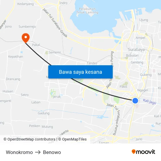 Wonokromo to Benowo map