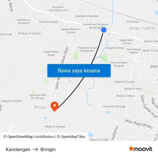 Kandangan to Bringin map