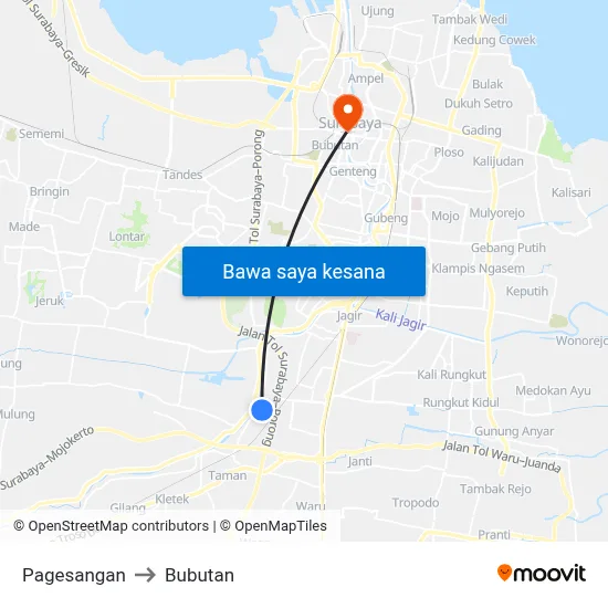 Pagesangan to Bubutan map