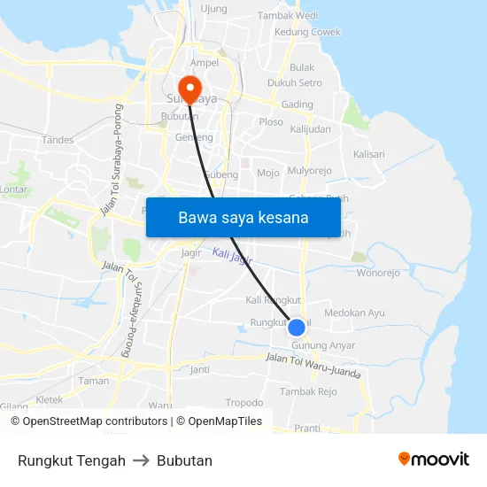 Rungkut Tengah to Bubutan map