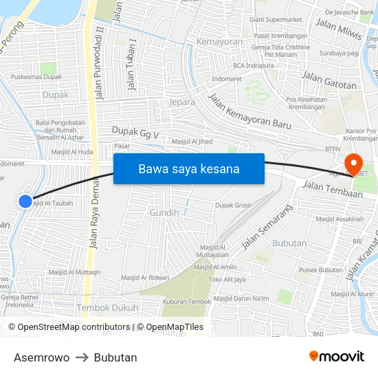 Asemrowo to Bubutan map