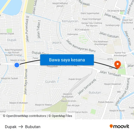 Dupak to Bubutan map