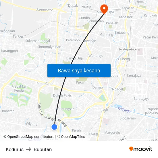 Kedurus to Bubutan map
