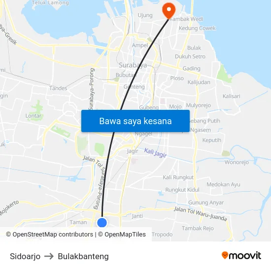 Sidoarjo to Bulakbanteng map