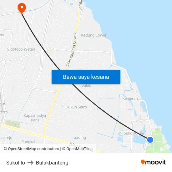 Sukolilo to Bulakbanteng map