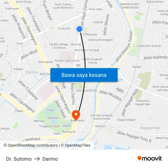 Dr. Sutomo to Darmo map