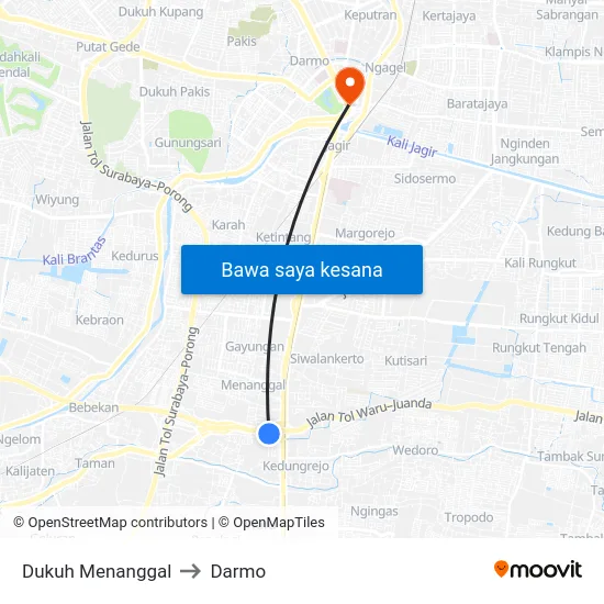 Dukuh Menanggal to Darmo map