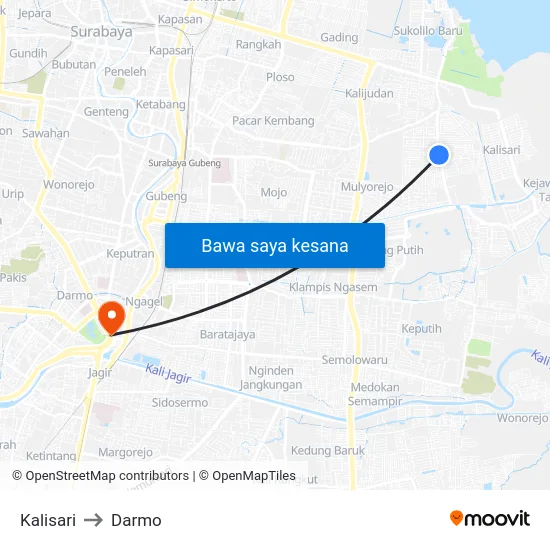 Kalisari to Darmo map