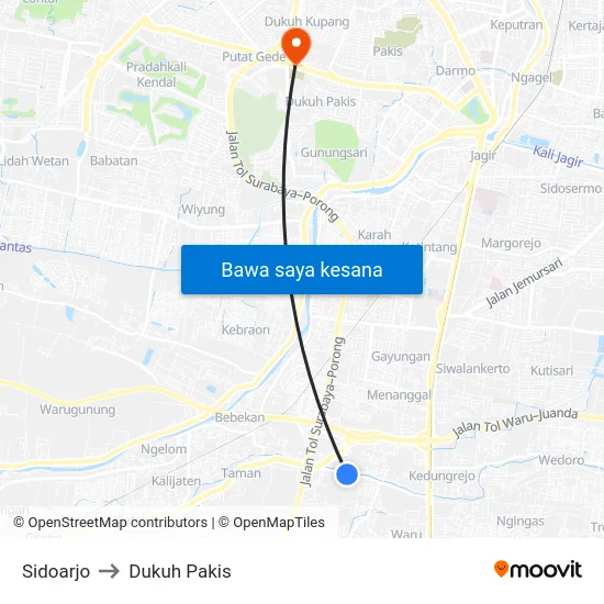 Sidoarjo to Dukuh Pakis map