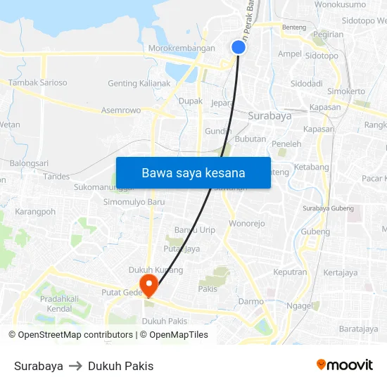 Surabaya to Dukuh Pakis map