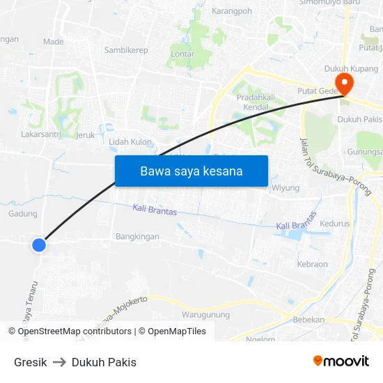 Gresik to Dukuh Pakis map