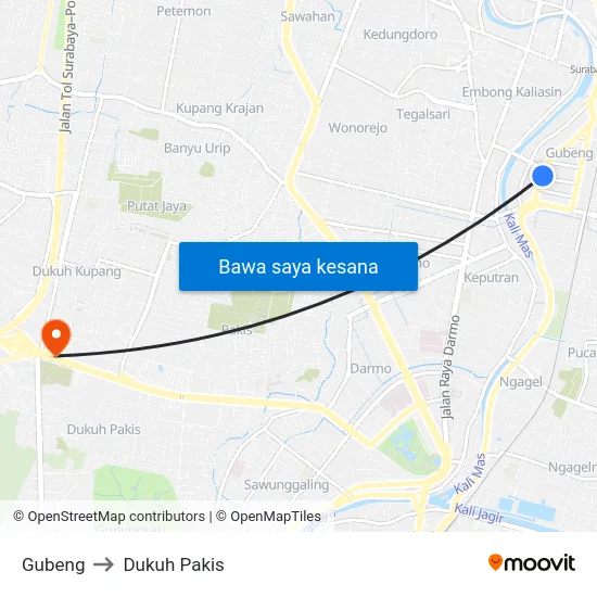 Gubeng to Dukuh Pakis map