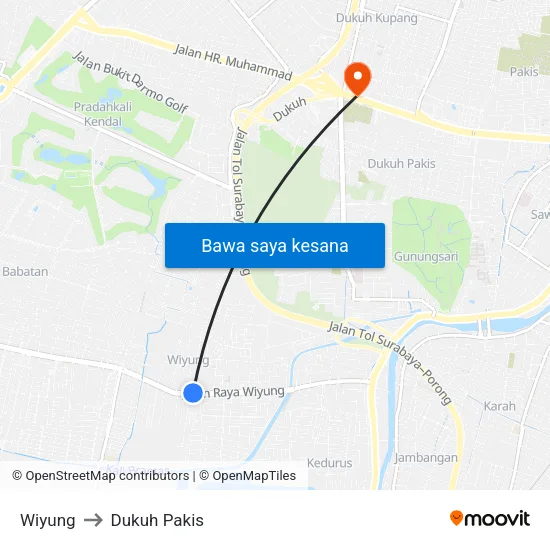 Wiyung to Dukuh Pakis map