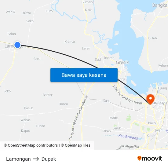 Lamongan to Dupak map