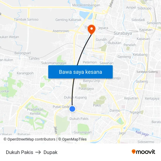 Dukuh Pakis to Dupak map