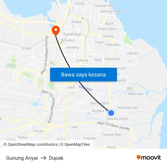 Gunung Anyar to Dupak map