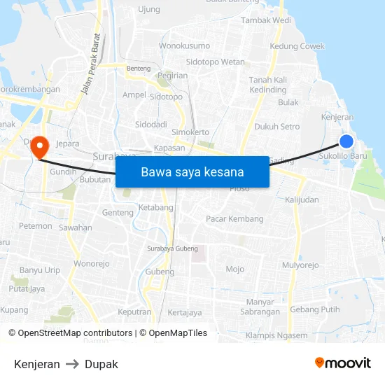 Kenjeran to Dupak map