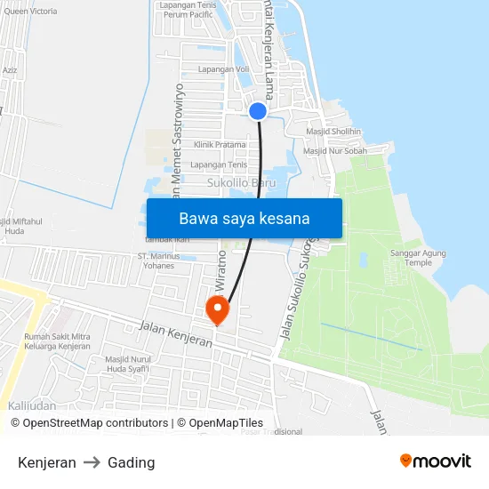 Kenjeran to Gading map